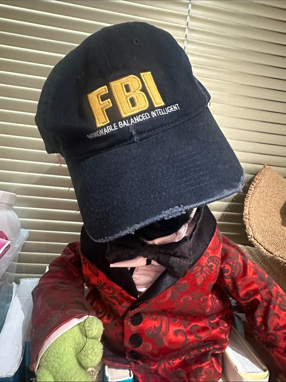 BALENCIAGA Black FBI Embroidered Cap with Yellow Logo